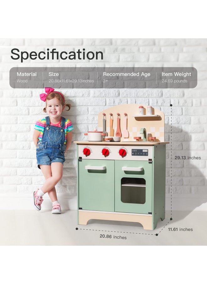 ROBOTIME Wooden Kitchen Playset for Kids Toddler, Wood Chef Pretend Play Kitchen Preschool Toy Kitchen Sets for Kids Boys Girls Ages 3 to 8 (Green)