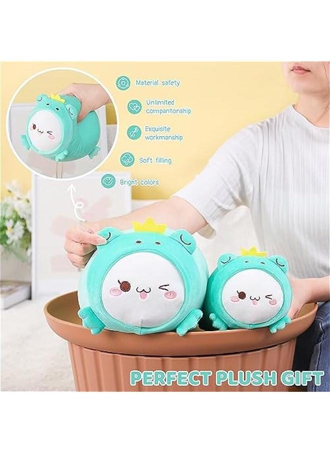 Cute Cat Frog Plush Pillow 8” Kitten Froggy Stuffed Animal, Soft Kawaii Cat Plushie with Frog Outfit Costume, Hugging Plush Squishy Pillow Toy Gifts for Kids