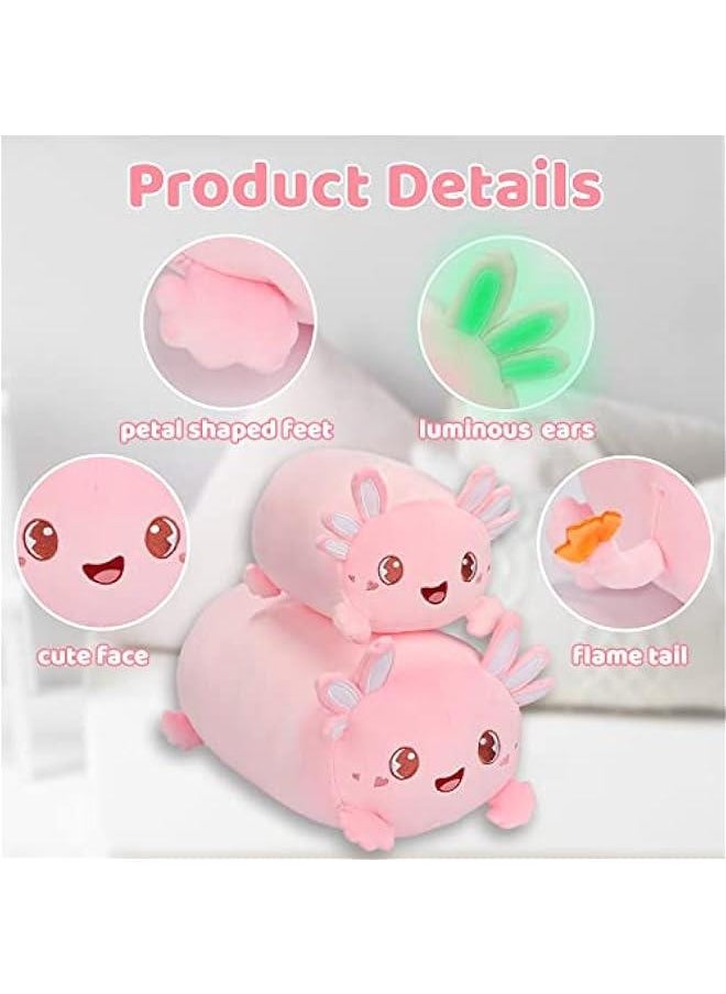 Cute Pink Axolotl Plush Pillow 15.7 Luminous Salamander Axolotl Stuffed Animal, Soft Kawaii Plushies Hugging Plush Squishy Pillow Toy Gifts for Kids Bedding Sleeping