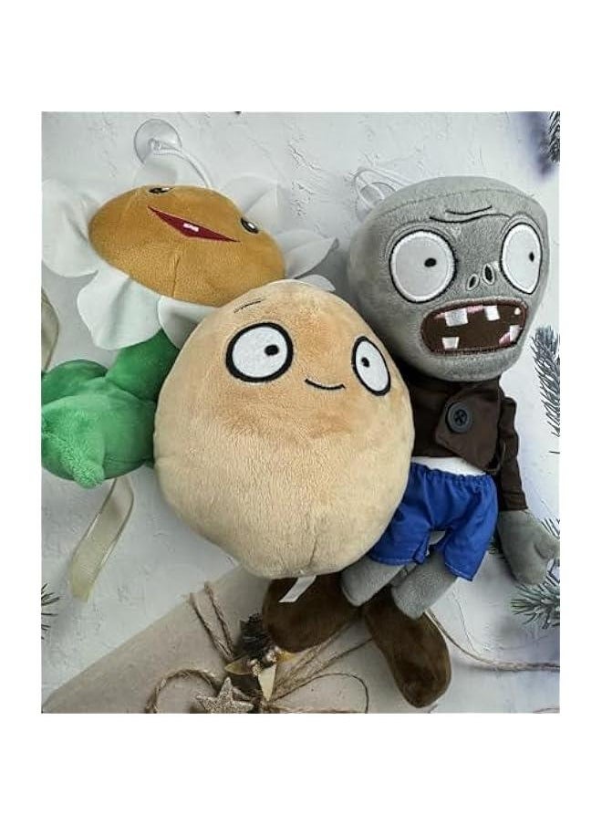 3PCS Plants and Zombies Plush Gray Zombies Plushies Toys WallNut PVZ 1 2 Stuffed Soft Doll Sunflower Normal Zombies Toy New