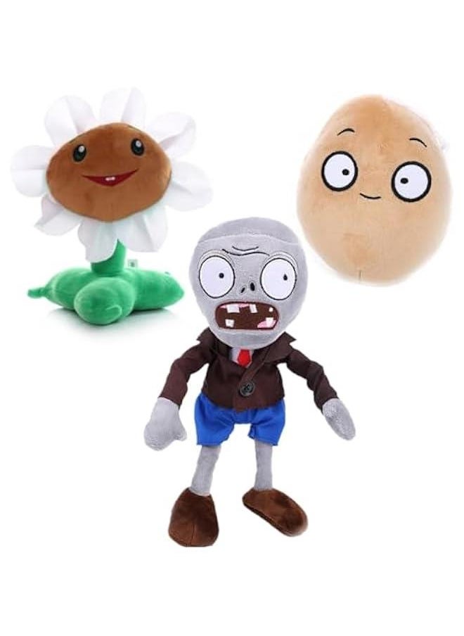 3PCS Plants and Zombies Plush Gray Zombies Plushies Toys WallNut PVZ 1 2 Stuffed Soft Doll Sunflower Normal Zombies Toy New