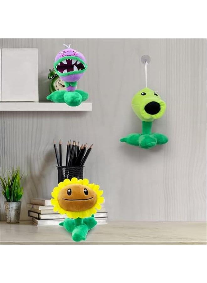 3 Pieces Plants and Zombies vs Plush Toy, 8'' Tall PVZ Stuffed Figure Doll for Children, Great Gifts for Kids and Fans