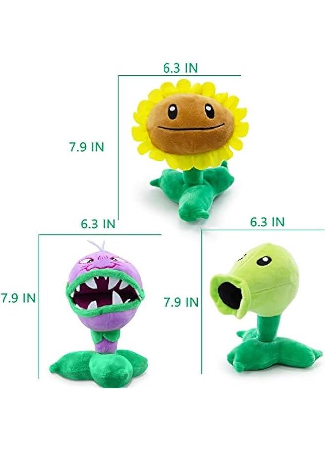 3 Pieces Plants and Zombies vs Plush Toy, 8'' Tall PVZ Stuffed Figure Doll for Children, Great Gifts for Kids and Fans