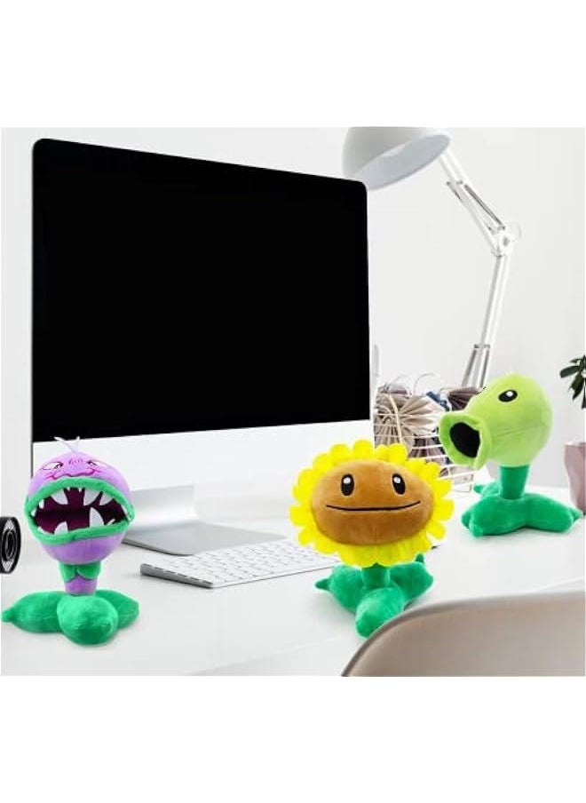 3 Pieces Plants and Zombies vs Plush Toy, 8'' Tall PVZ Stuffed Figure Doll for Children, Great Gifts for Kids and Fans