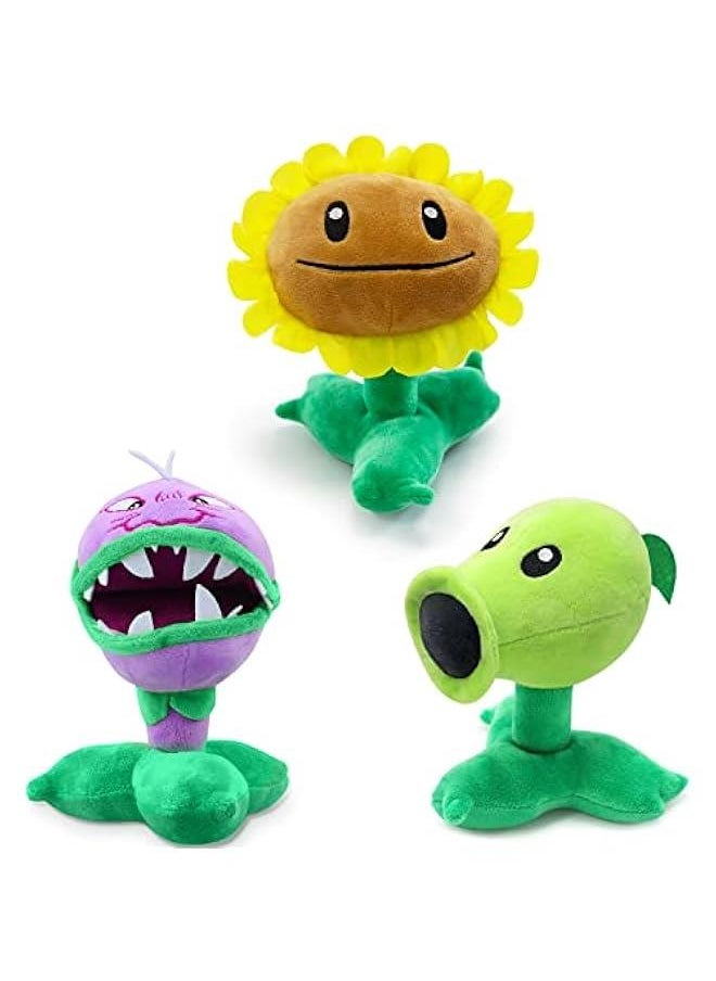 3 Pieces Plants and Zombies vs Plush Toy, 8'' Tall PVZ Stuffed Figure Doll for Children, Great Gifts for Kids and Fans