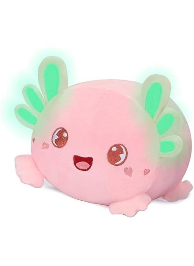 Cute Pink Axolotl Plush Pillow 8 Luminous Salamander Axolotl Stuffed Animal, Soft Kawaii Plushies Hugging Plush Squishy Pillow Toy Gifts for Kids Bedding Sleeping