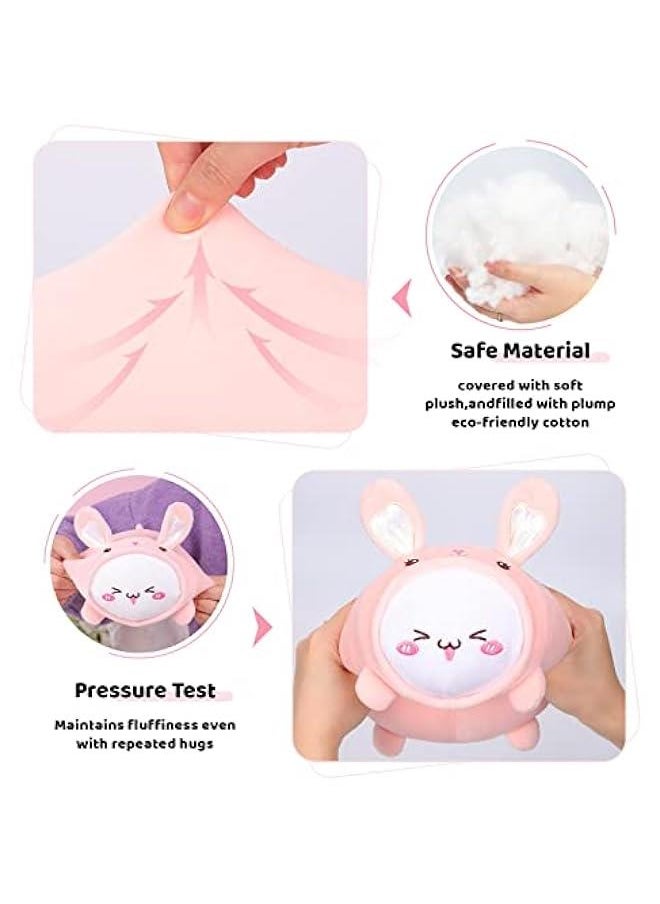 Cute Cat Rabbit Plush Pillow 15.7” Kitten Bunny Stuffed Animal, Soft Kawaii Cat Plushie with Rabbit Outfit Costume, Hugging Plush Squishy Pillow Toy Gifts for Kids