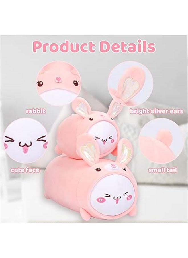 Cute Cat Rabbit Plush Pillow 15.7” Kitten Bunny Stuffed Animal, Soft Kawaii Cat Plushie with Rabbit Outfit Costume, Hugging Plush Squishy Pillow Toy Gifts for Kids