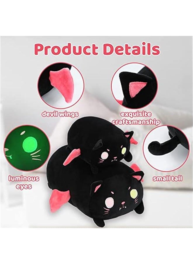 Cute Black Cat Plush Pillow 15.7 Black Kitten Stuffed Animal with Luminous Eyes, Fat Soft Kawaii Plushies Hugging Plush Squishy Pillow Toy Gifts for Kids Bedding Sleeping