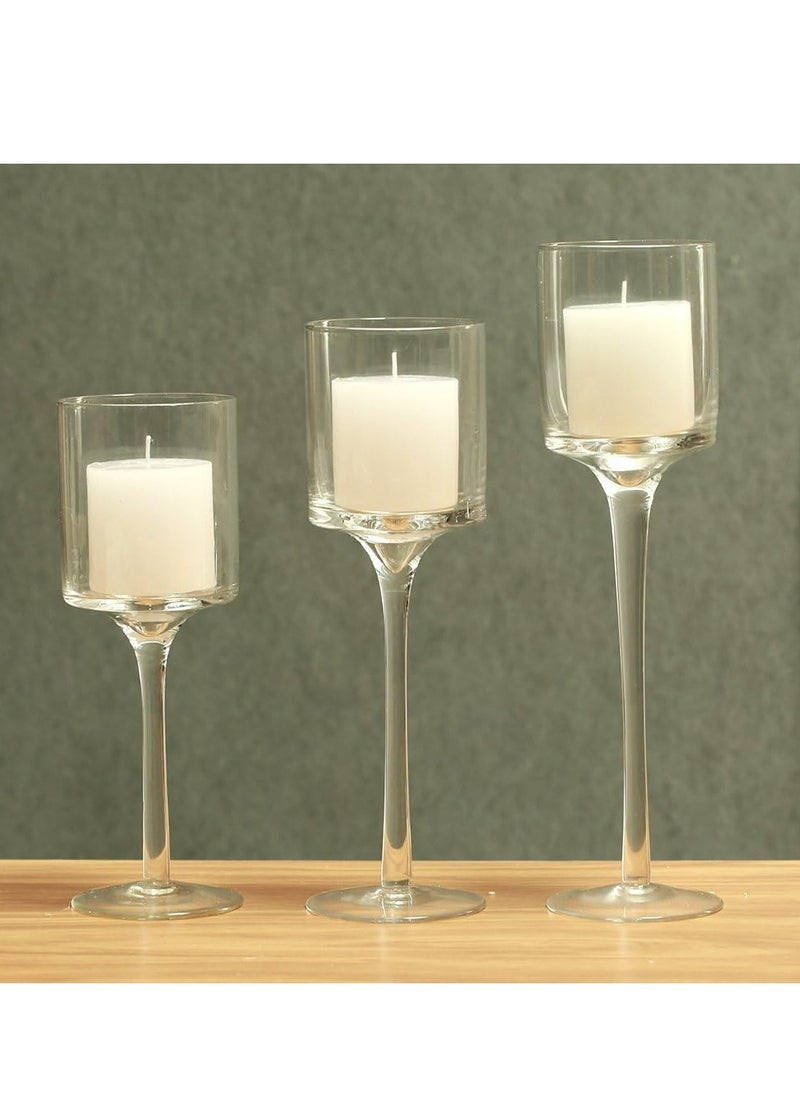 Set of 3 Glass Candle Holders Tall Tealight Candle Holder for Wedding Home Bathroom