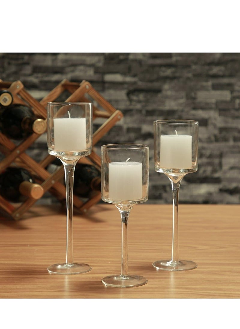 Set of 3 Glass Candle Holders Tall Tealight Candle Holder for Wedding Home Bathroom