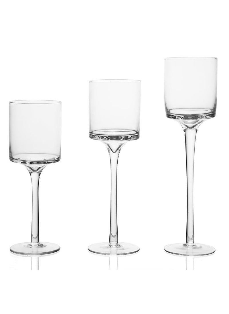 Set of 3 Glass Candle Holders Tall Tealight Candle Holder for Wedding Home Bathroom