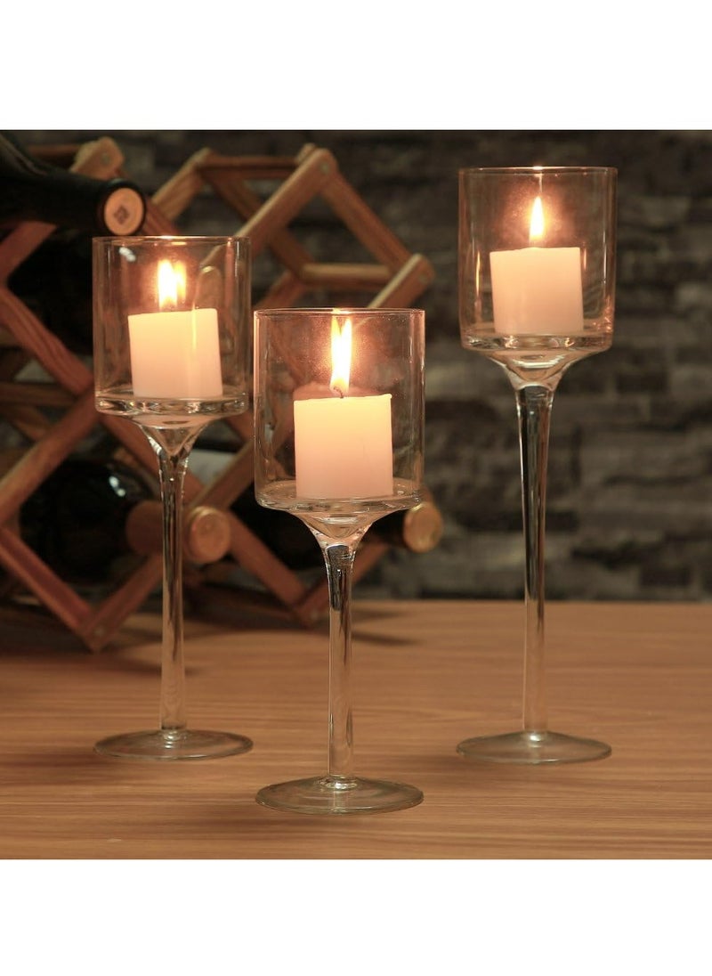 Set of 3 Glass Candle Holders Tall Tealight Candle Holder for Wedding Home Bathroom