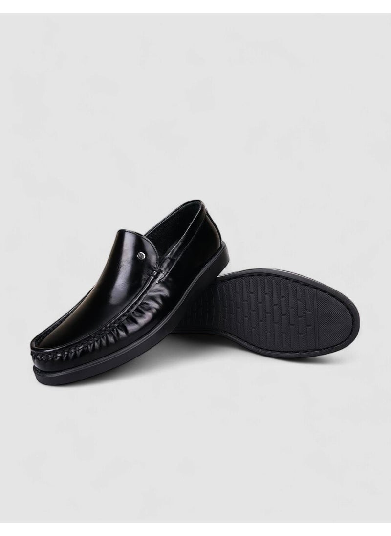 100% Genuine Leather Black Open Men's Casual Shoes