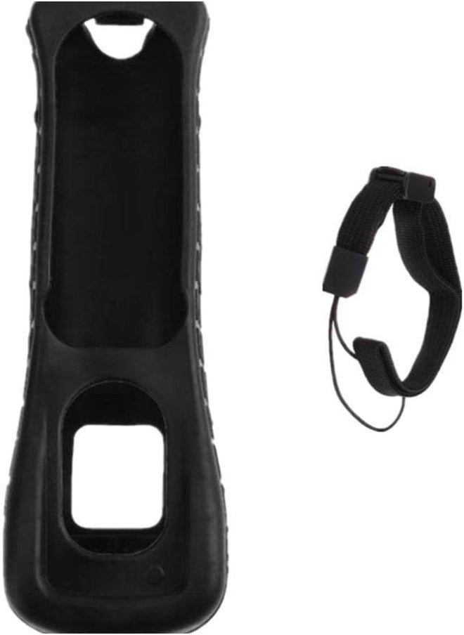 Silicone Protective Case and Wrist Strap Compatible for Wii Remote Controller (Black)