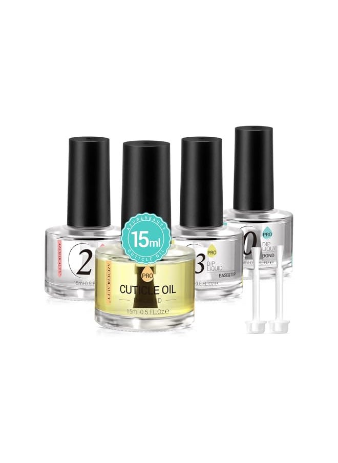 Dip Powder Liquid Set 15ml/0.5oz Nail Repair Cuticle Oil 2 In 1 Dip Powder Base Top Coat With Activator, Bond, Cuticle Care For Dipping Powder Nail Kit, No Need Nail Lamp