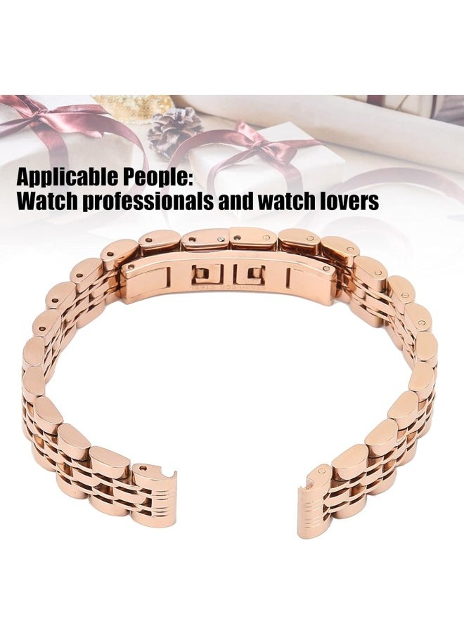 10mm / 0.4in Stainless Steel Watch Strap, Replacement Adjustable Length Watch Band Rose Finish Metal Watch Band Stainless Steel Bracelet Straps Gold Polished Strap for Men Women