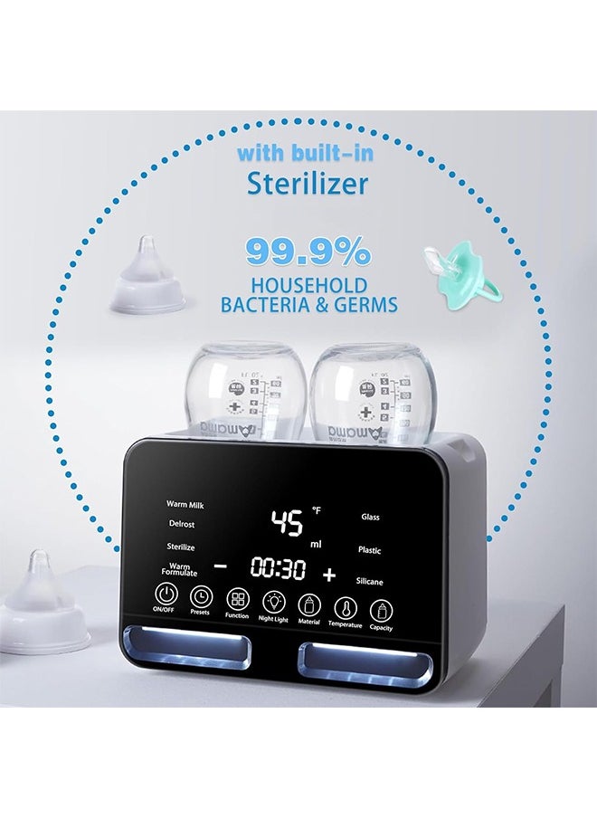 Baby Double Bottle Warmer, 10-in-1 Multifunction Breast Milk Warmer with Night Light, Fast Baby Food Heater and Defrost Warmer with Timer, LCD Display Accurate Temperature Adjustment, 48H Keep Warm