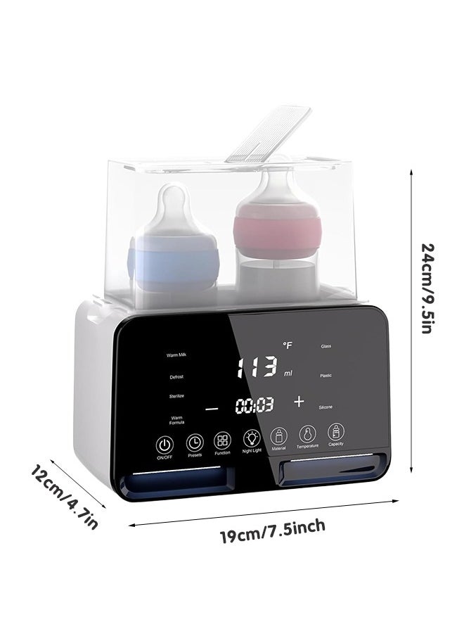 Baby Double Bottle Warmer, 10-in-1 Multifunction Breast Milk Warmer with Night Light, Fast Baby Food Heater and Defrost Warmer with Timer, LCD Display Accurate Temperature Adjustment, 48H Keep Warm