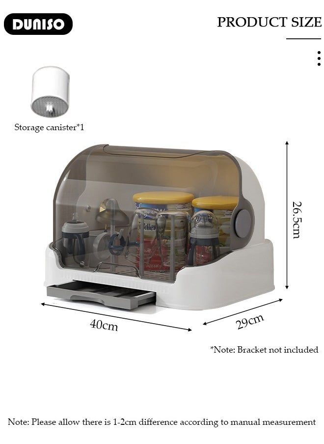 Baby Bottle Drying Rack, Vertical Baby Bottle Storage with Anti-dust Cover, Tableware Drying Rack with Pull-Out Drain Board, Portable Kitchen Cabinet Organizer with Haft, Cup Storage Box for Home Kitchen