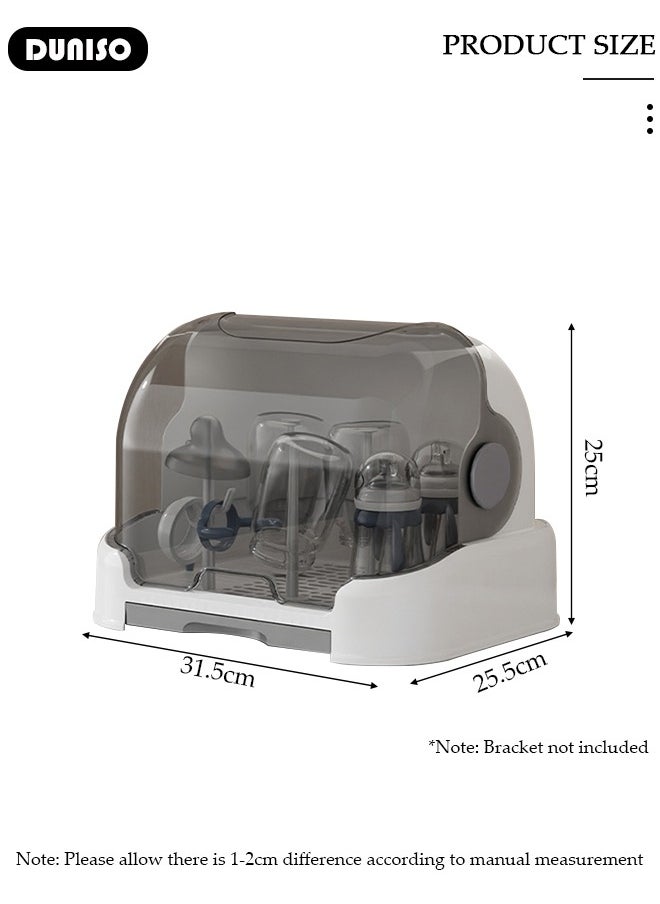 Baby Bottle Drying Rack, Vertical Baby Bottle Storage with Anti-dust Cover, Tableware Drying Rack with Pull-Out Drain Board, Portable Kitchen Cabinet Organizer with Haft, Cup Storage Box for Home Kitchen