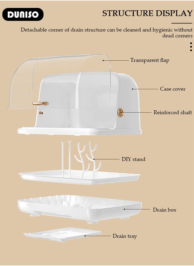 Baby Bottle Drying Rack, Vertical Baby Bottle Storage with Anti-dust Cover, Tableware Drying Rack with Pull-Out Drain Board, Portable Kitchen Cabinet Organizer with Haft, Cup Storage Box for Home Kitchen