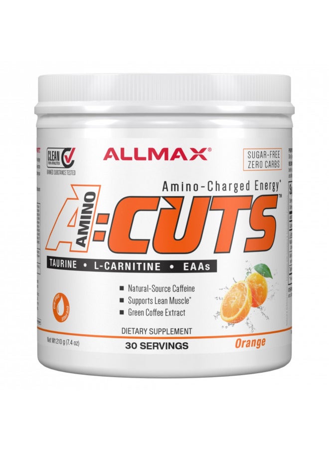 ALLMAX A:CUTS Amino-Charged Energy Drink, Orange - 210 g - with Caffeine, Green Coffee Extract, L-Carnitine & 2000 mg of Taurine - Sugar & Gluten Free - 30 Servings