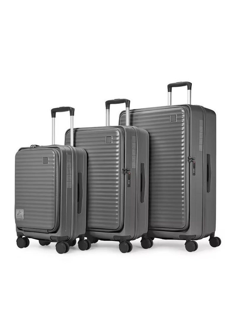 Polypropylene 3-Piece Set: Front Open Trolley, Unbreakable & stylish with Expandable zip, (28/24/20) sizes – Horizontal Strip Design