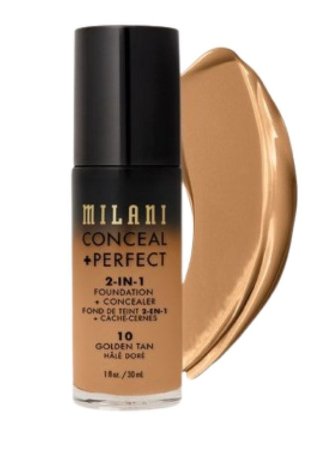 Milani Conceal + Perfect 2-In-1 Foundation + Concealer, 10 Golden Tan 30ml