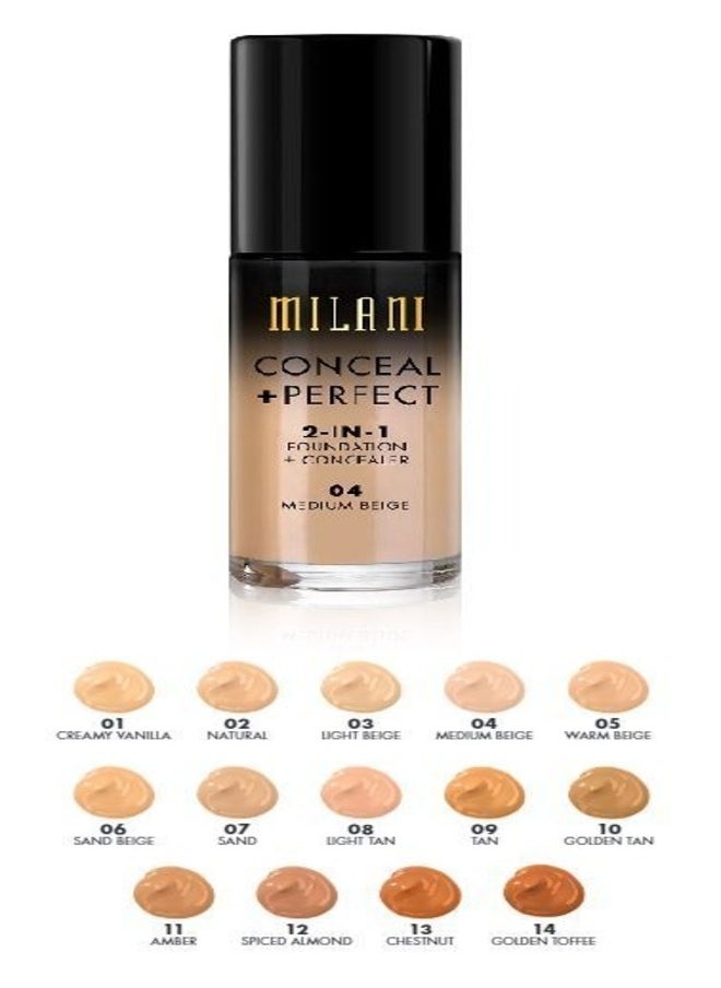 Milani Conceal + Perfect 2-In-1 Foundation + Concealer, 10 Golden Tan 30ml