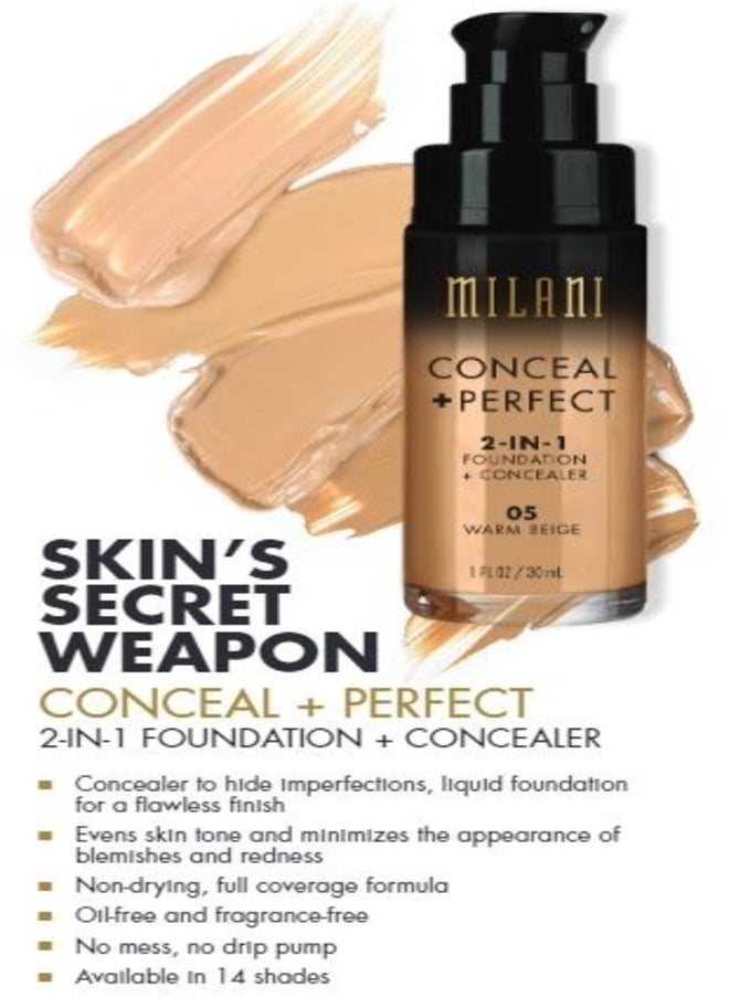 Milani Conceal + Perfect 2-In-1 Foundation + Concealer, 10 Golden Tan 30ml