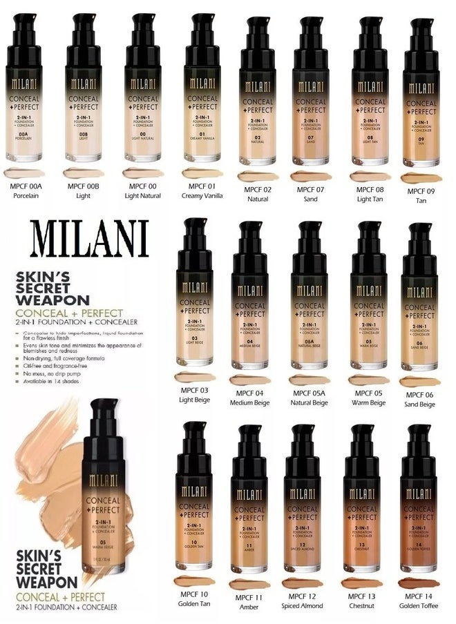 Milani Conceal + Perfect 2-In-1 Foundation + Concealer, 10 Golden Tan 30ml