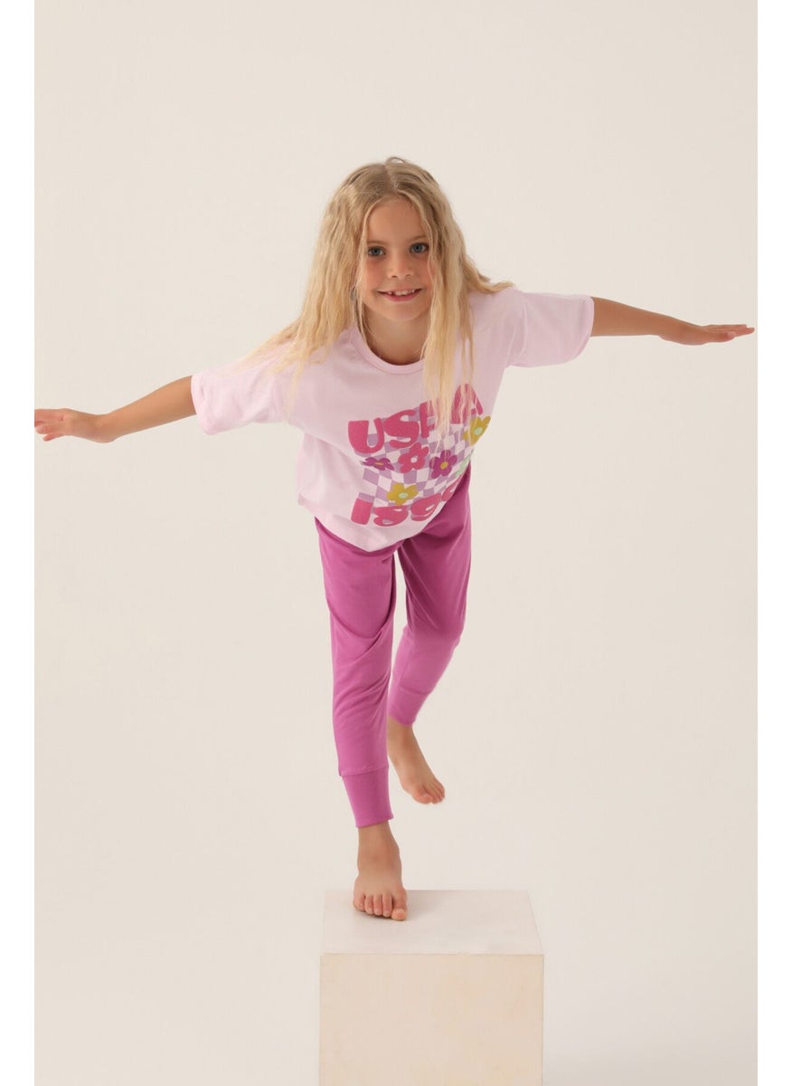 Base. Polo Assn Licensed Printed Purple Girls' Pajama Set