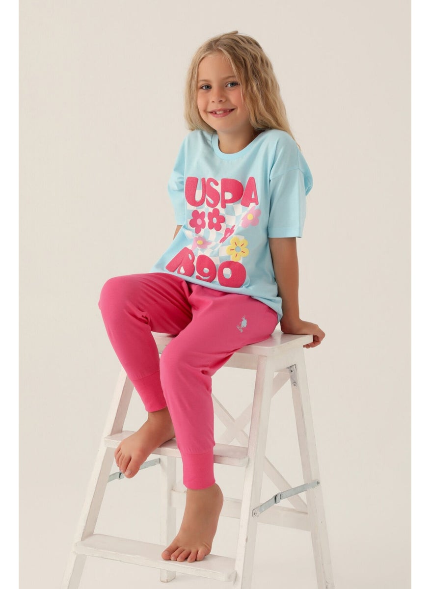 Licensed Printed Light Blue Girls Pajama Set