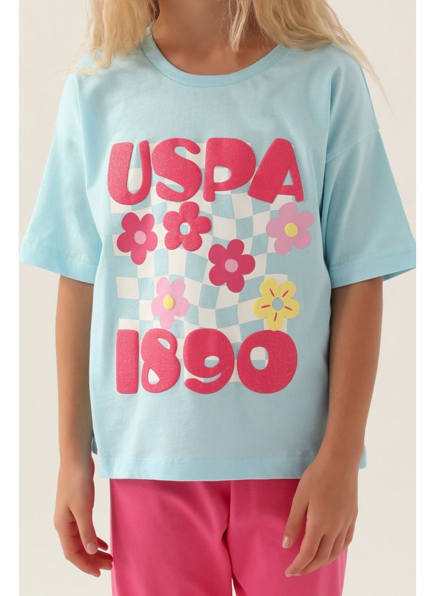 Licensed Printed Light Blue Girls Pajama Set