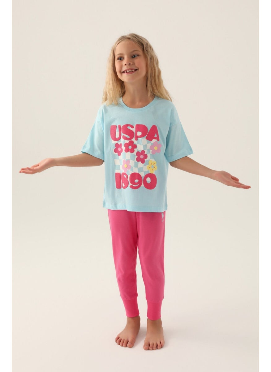 Licensed Printed Light Blue Girls Pajama Set