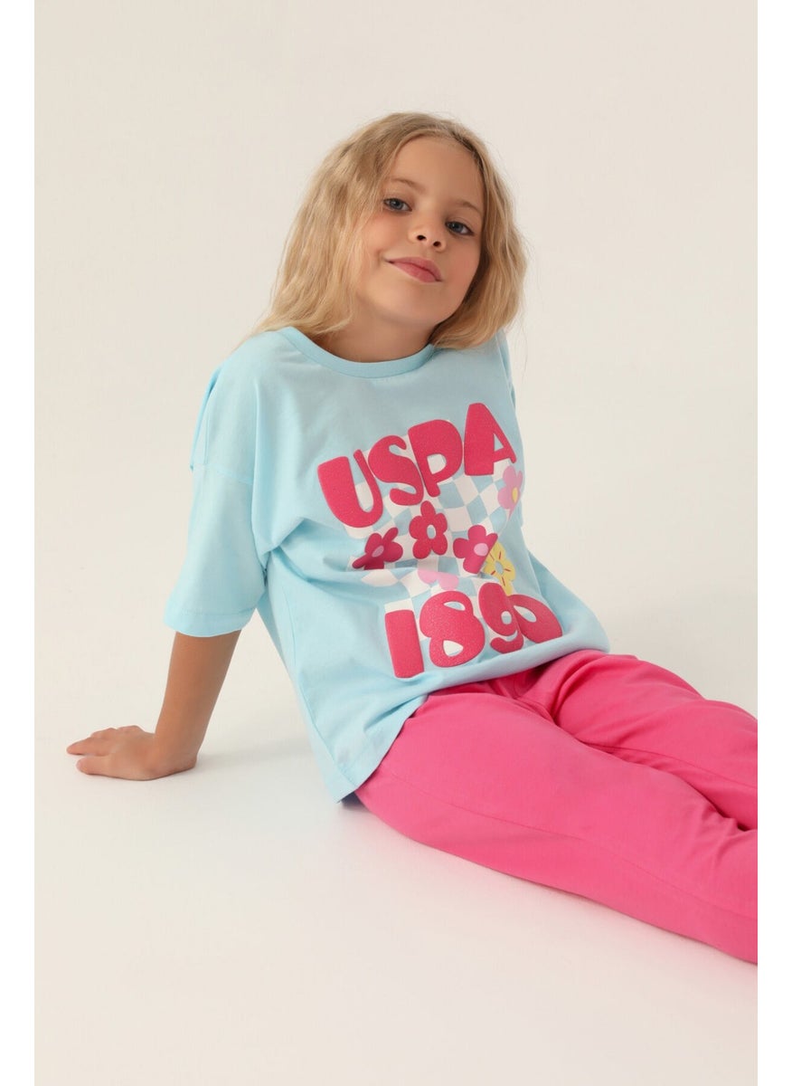Licensed Printed Light Blue Girls Pajama Set