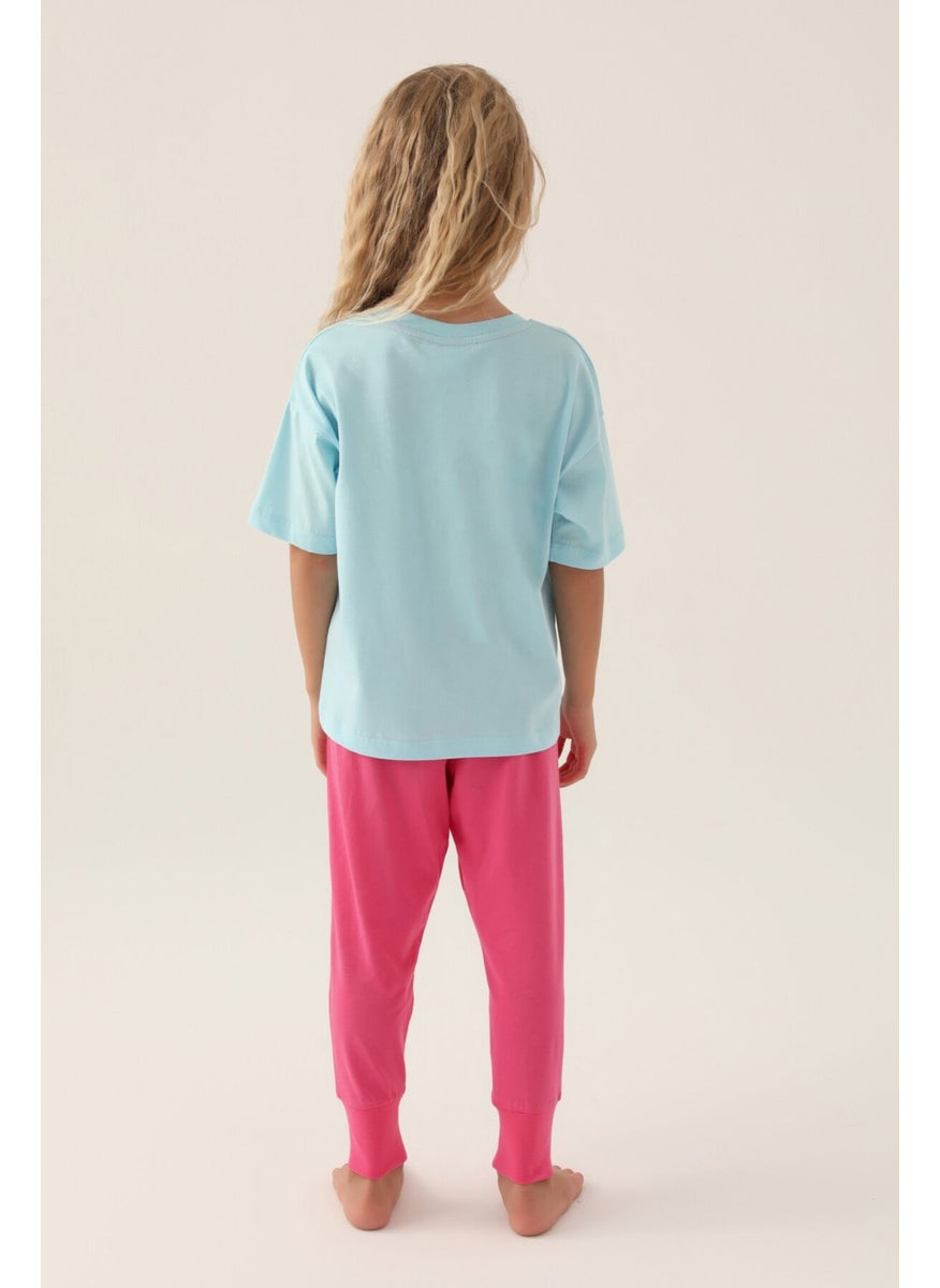 Licensed Printed Light Blue Girls Pajama Set