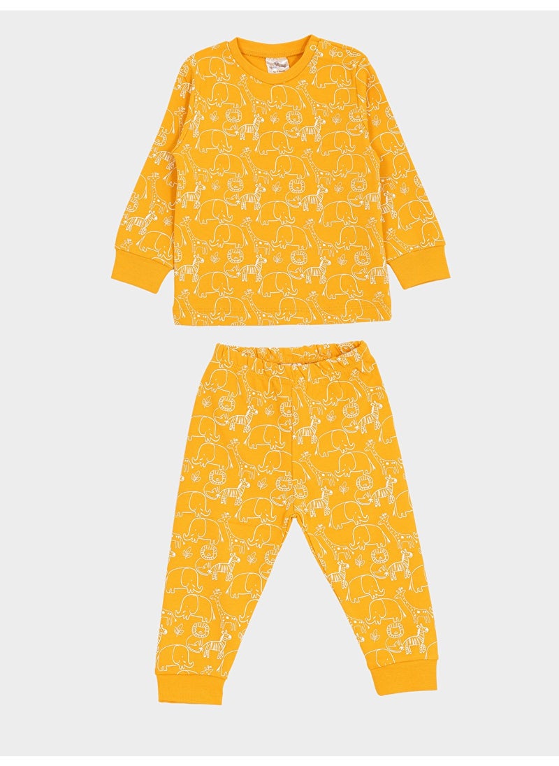 Printed Boy Pajama Set 1-4 Years Yellow