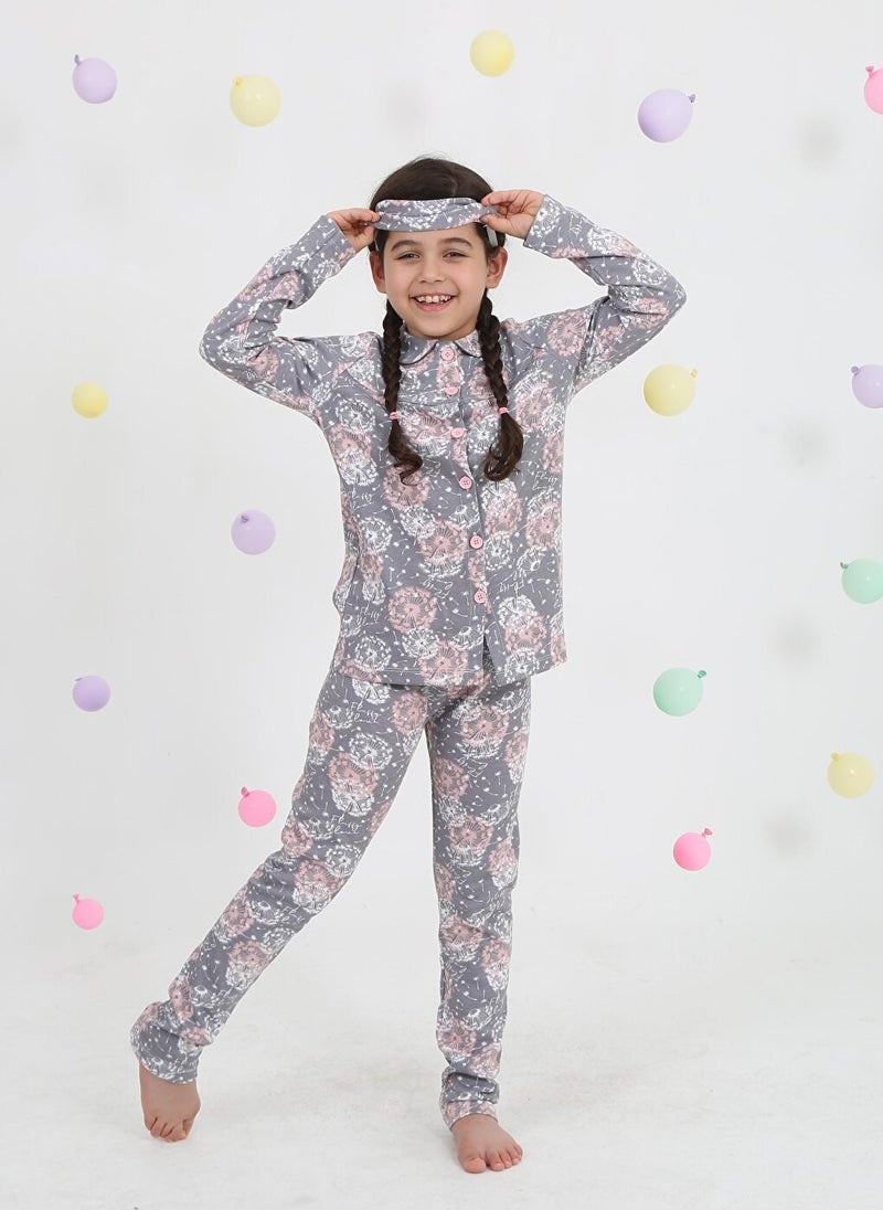 Baby Collar Buttoned Girls Pajama Set