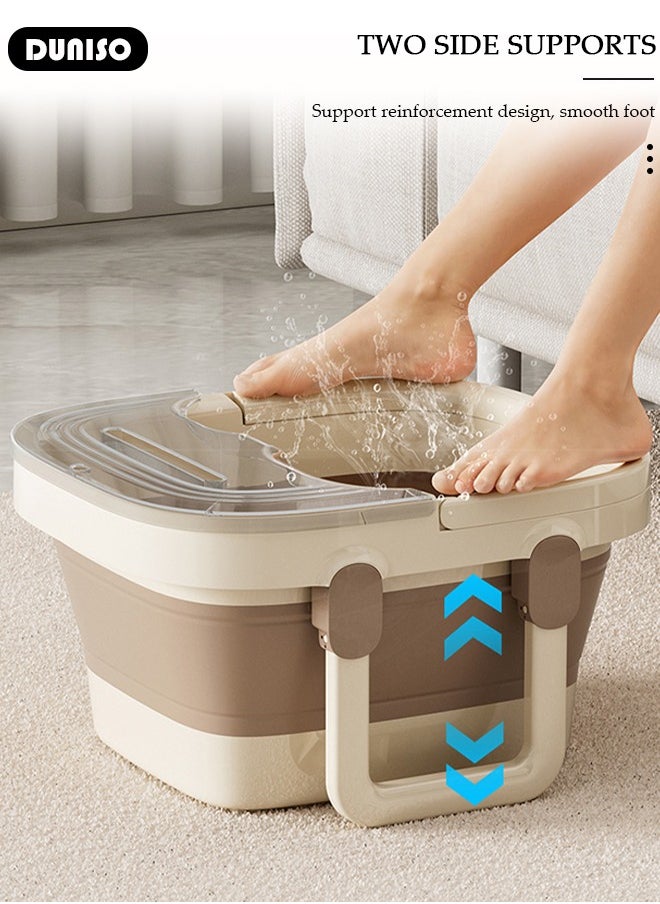 Collapsible Foot Bath Basin with Lid and Hidden Handle, Portable Foot Soak Tub with Foot Massager, Folding Foot Tub for Soaking Feet, Pedicure Foot Spa Bucket for Relieving Fatigue And Body Stress, Multifunctional Bucket for Travel, Camping Washing