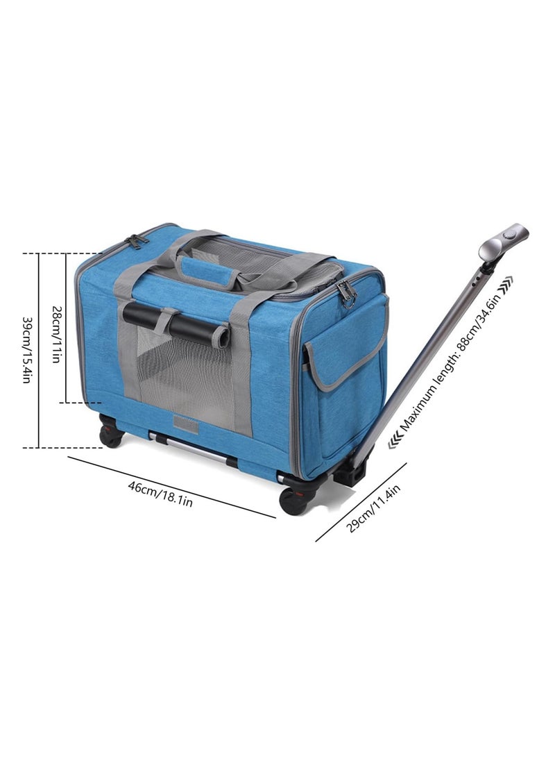 Pet Trolley Case, Rolling Carrier, Detachable Bag with Wheels, Travel Bag for Small and Medium Dog and Cat up to 65kg, Collapsible and Breathable, Blue color