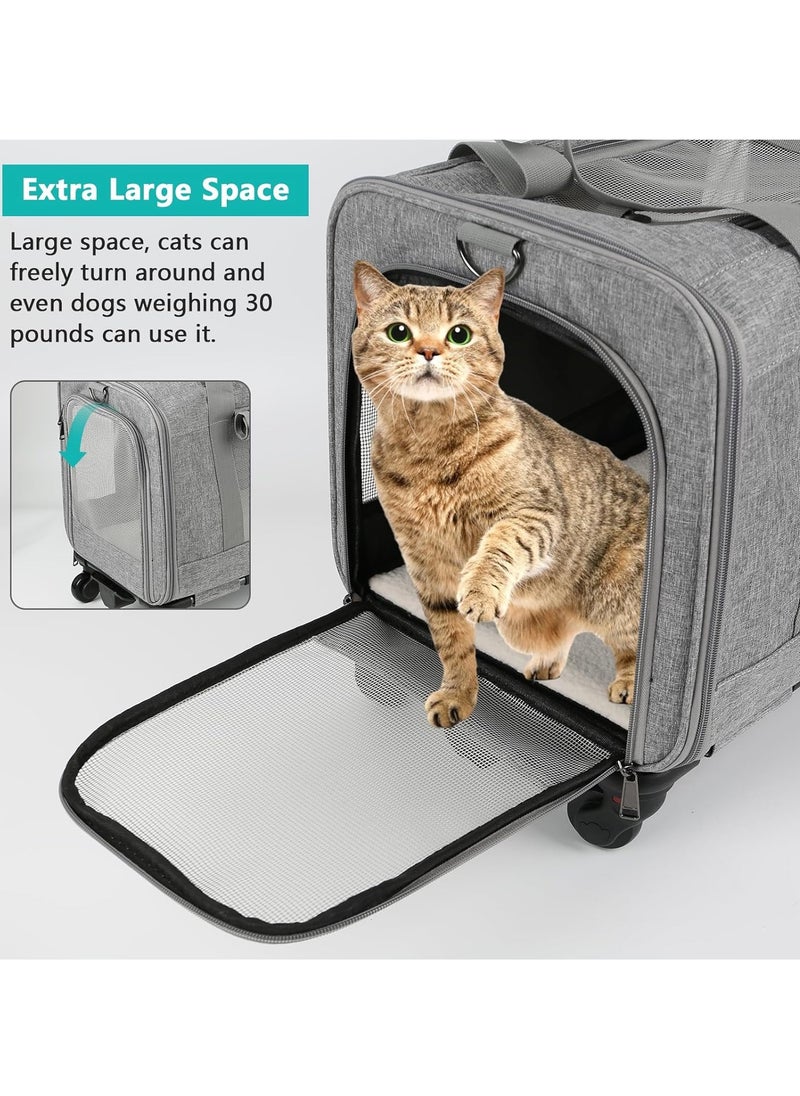 Pet Trolley Case, Rolling Carrier, Detachable Bag with Wheels, Travel Bag for Small and Medium Dog and Cat up to 65kg, Collapsible and Breathable, Blue color