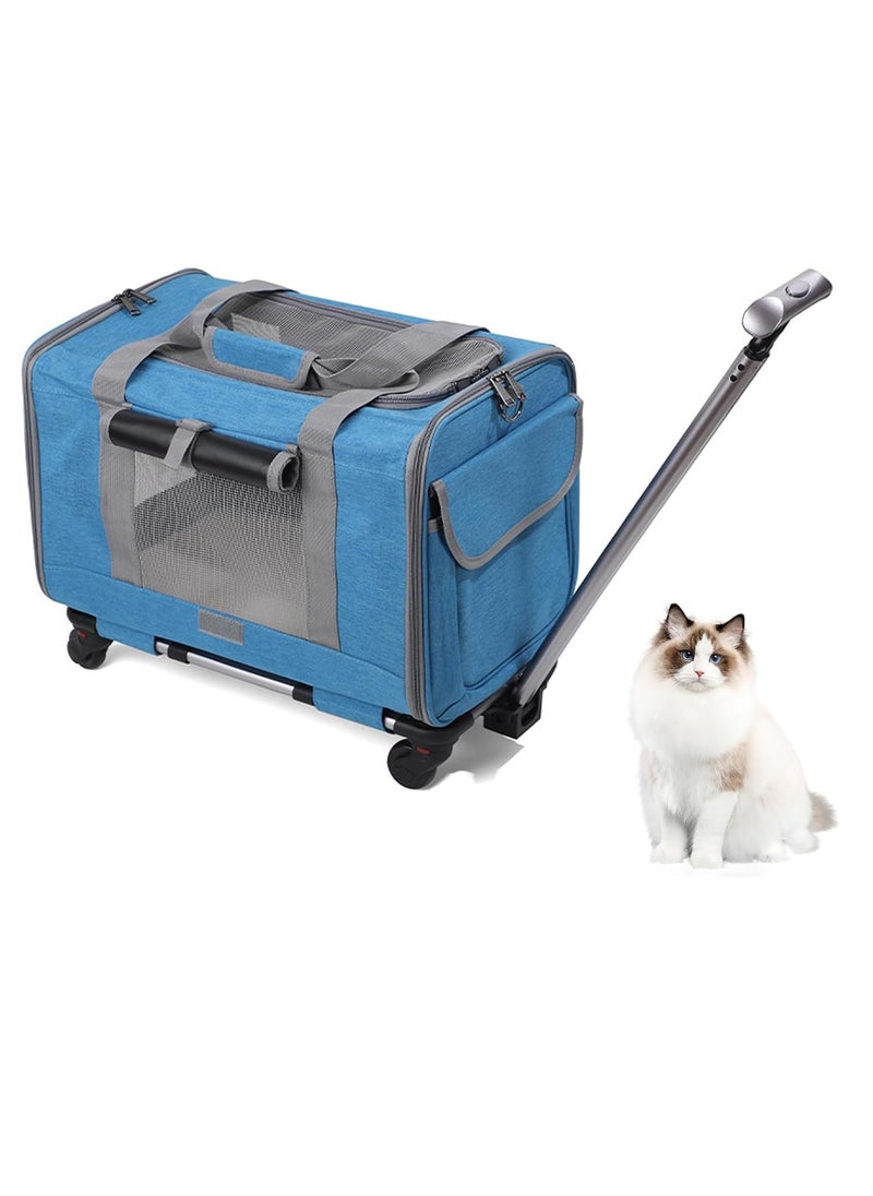 Pet Trolley Case, Rolling Carrier, Detachable Bag with Wheels, Travel Bag for Small and Medium Dog and Cat up to 65kg, Collapsible and Breathable, Blue color