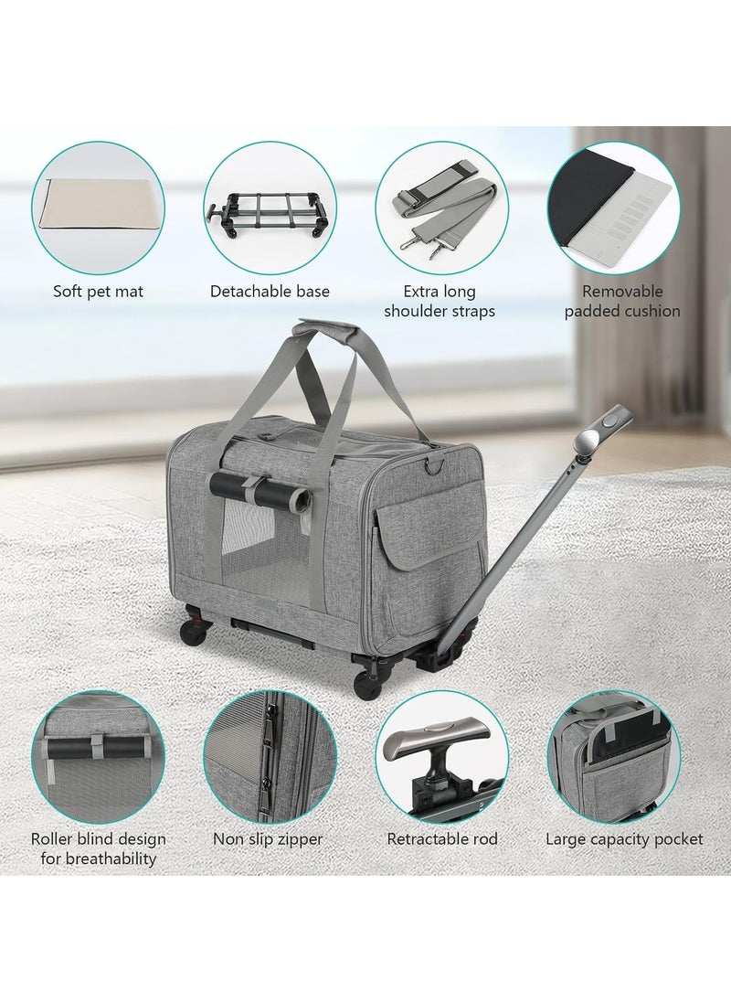 Pet Trolley Case, Rolling Carrier, Detachable Bag with Wheels, Travel Bag for Small and Medium Dog and Cat up to 65kg, Collapsible and Breathable, Blue color