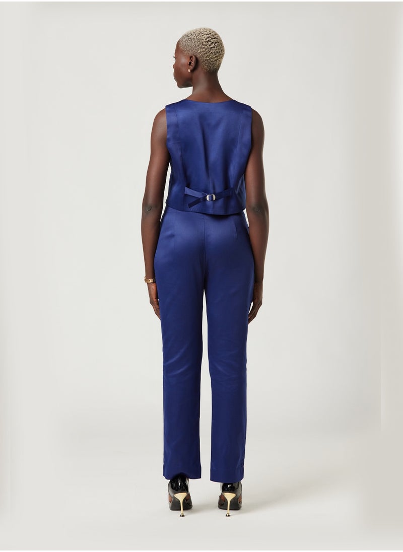 Blue High Rise Straight Leg Pants