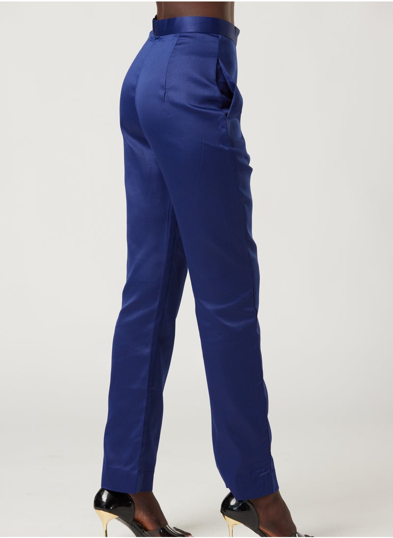 Blue High Rise Straight Leg Pants