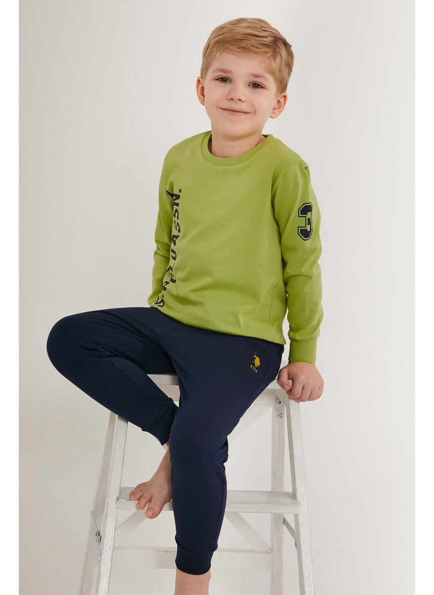 BASE. Polo Assn. Base. Polo Assn Multicolored Green Boy Long Sleeve Pajama Set