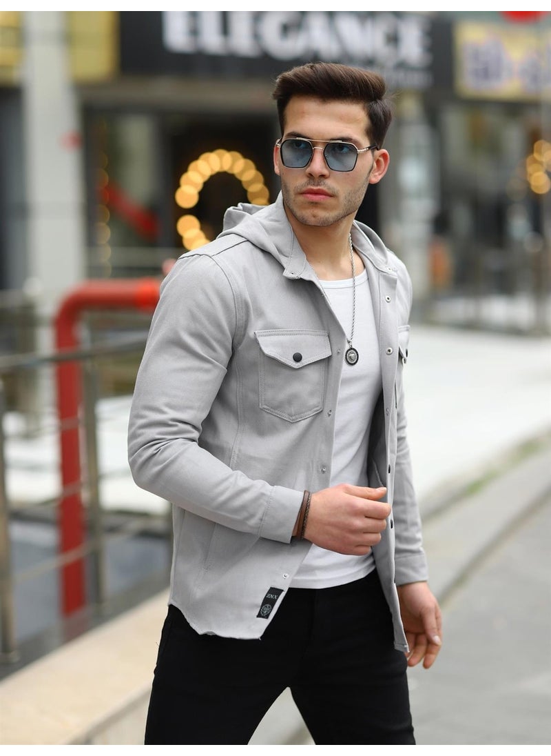 Gray Color Hooded Denim Jacket