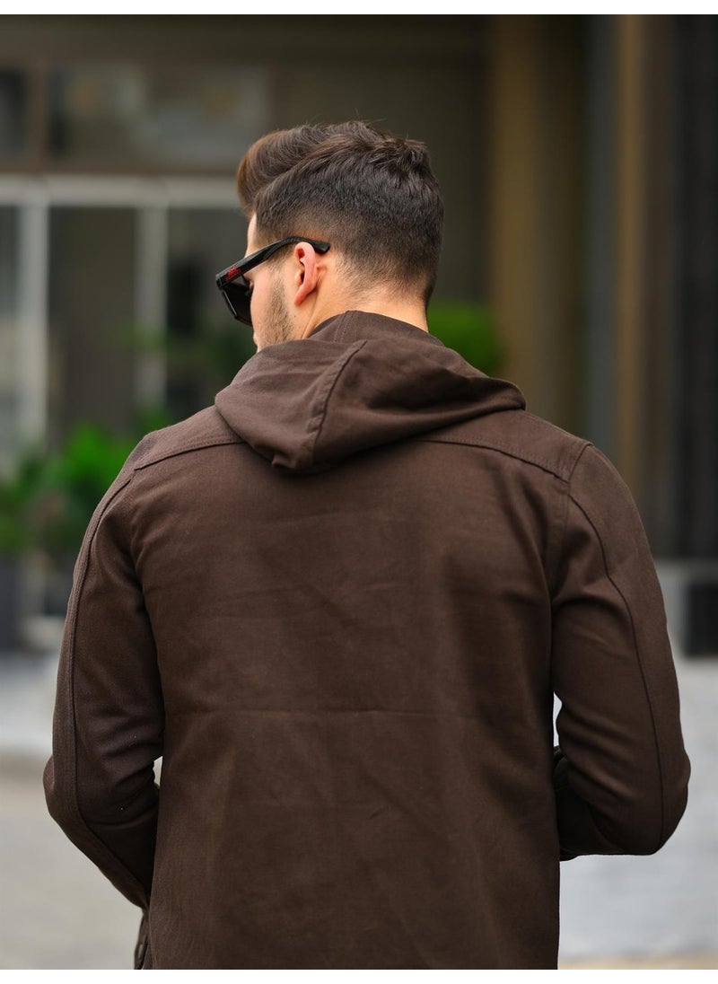 Dark Brown Hooded Denim Jacket